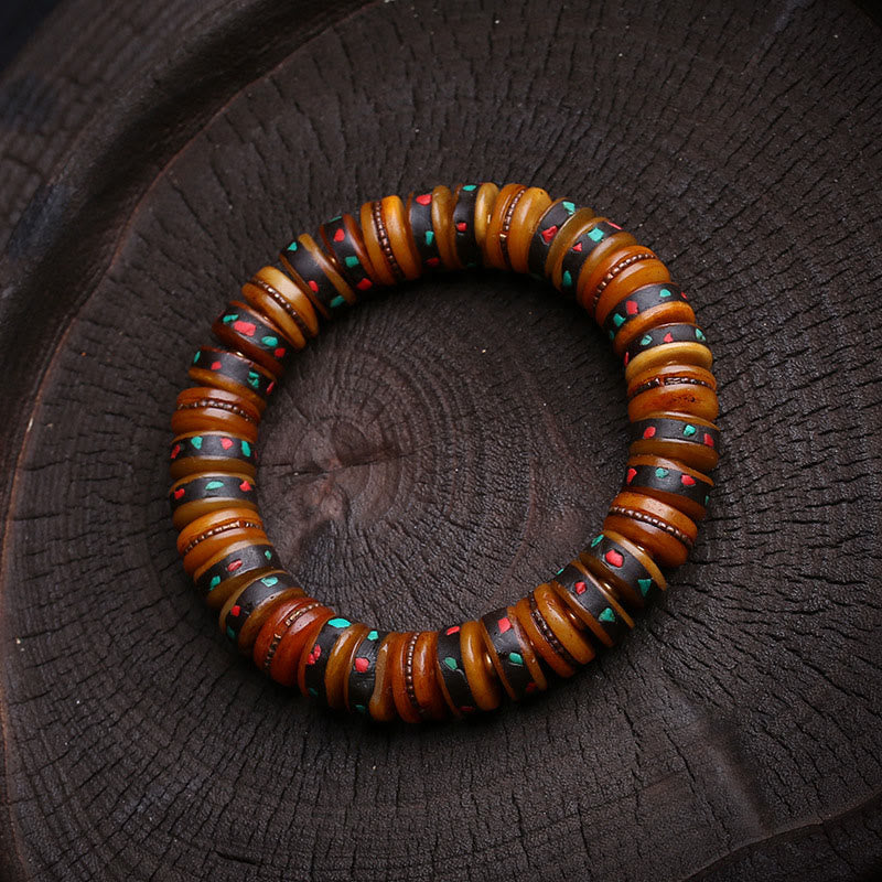 Buddha Stones d'os du Tibet Le Seigneur de la forêt des cadavres Bracelet Rappels de notre impermanence - Perles en os (tour de poignet : 16-17 cm) - image 9