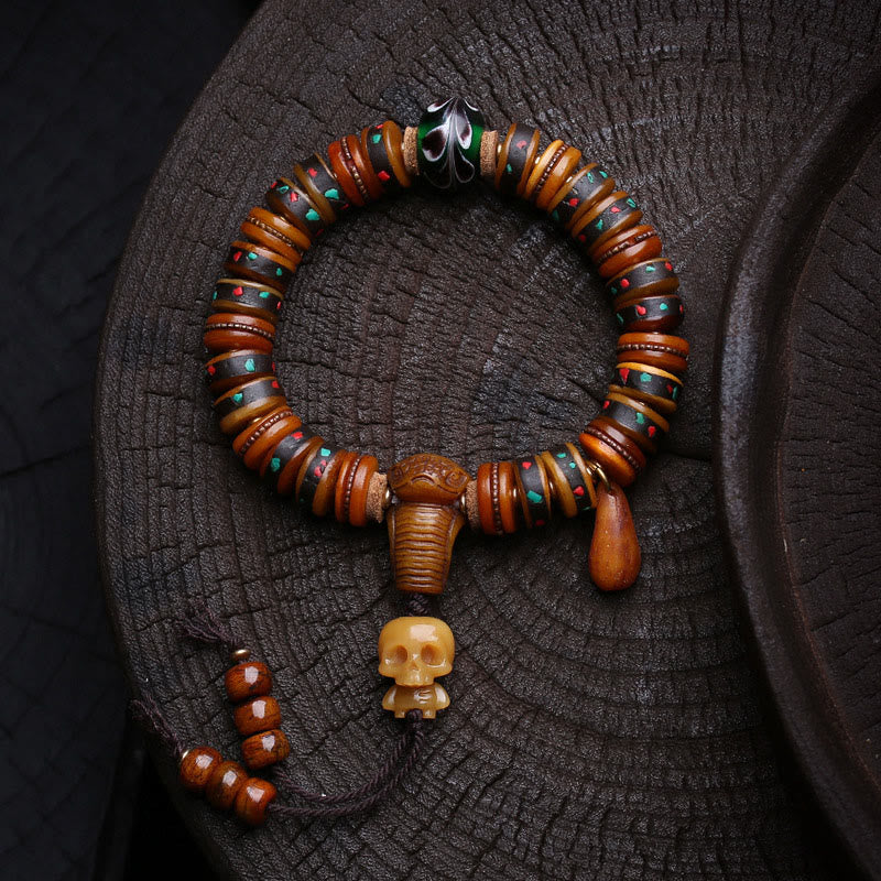 Buddha Stones d'os du Tibet Le Seigneur de la forêt des cadavres Bracelet Rappels de notre impermanence - Breloque tête de mort (tour de poignet : 16-17 cm) - image 0