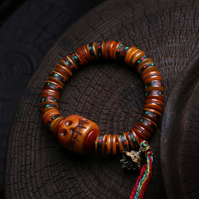 Buddha Stones d'os du Tibet Le Seigneur de la forêt des cadavres Bracelet Rappels de notre impermanence - Crâne (circonférence du poignet : 16-17 cm) - image 5