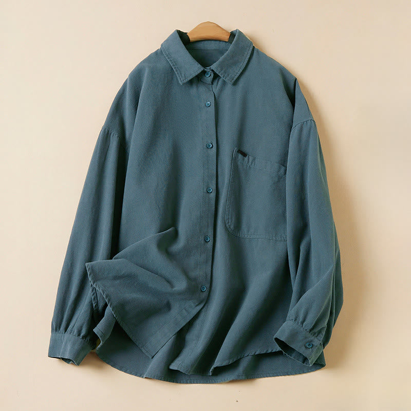 Chemise décontractée à manches longues et col montant pour femme, en coton, avec boutons et Buddha Stones - Bleu acier - US14，UK/AU18，EU46 (2XL) - image 0