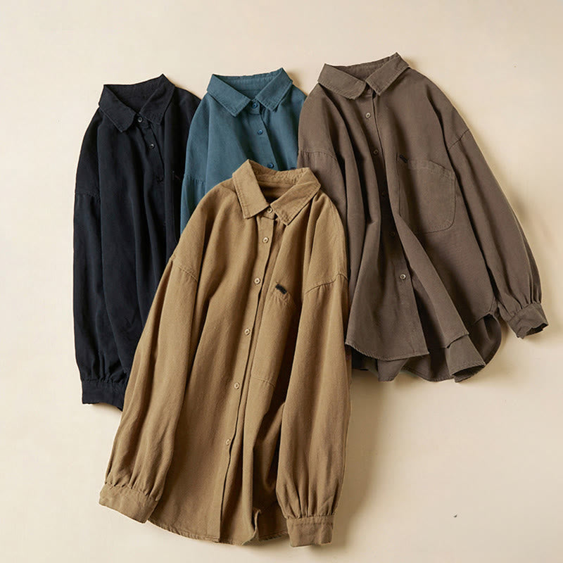 Chemise décontractée à manches longues et col montant pour femme, en coton, avec boutons et Buddha Stones - image 24