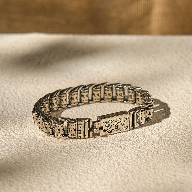 Bracelet tibétain en cuivre avec Buddha Stones et nuages ​​de bon augure, Om Mani Padme Hum, paix et métal - image 3