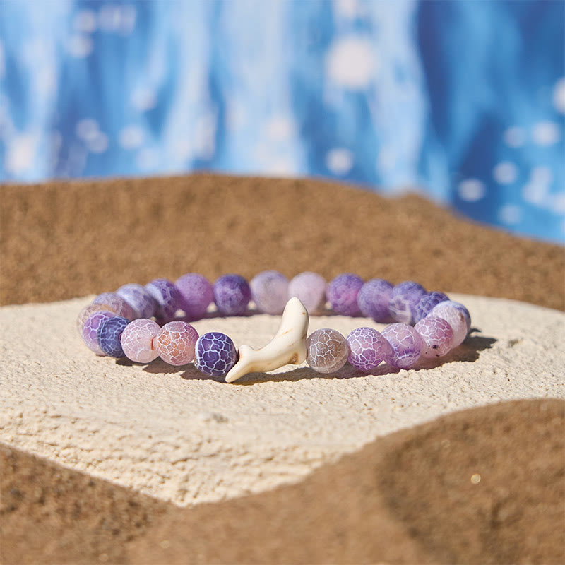 Bracelet Courage en Buddha Stones , Dauphin, Agate Craquelée, Tourmaline - Agate craquelée violette (tour de poignet : 15-18 cm) - image 3