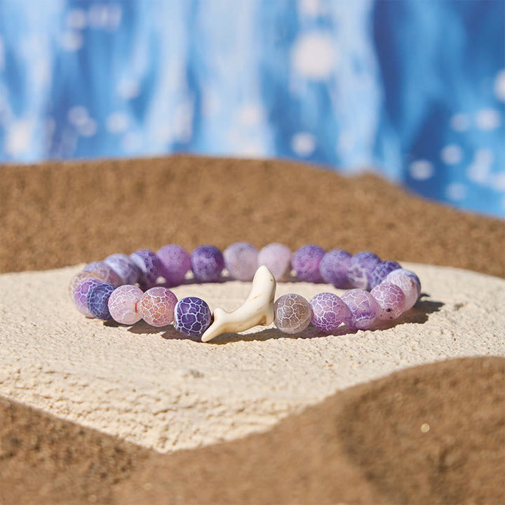 Bracelet Courage en Buddha Stones , Dauphin, Agate Craquelée, Tourmaline - Agate craquelée violette (tour de poignet : 15-18 cm) - image 3