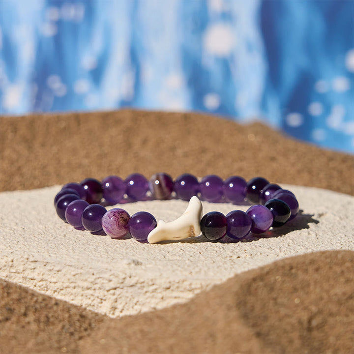 Bracelet Courage en Buddha Stones , Dauphin, Agate Craquelée, Tourmaline - Tourmaline violette (circonférence du poignet : 15-18 cm) - image 7