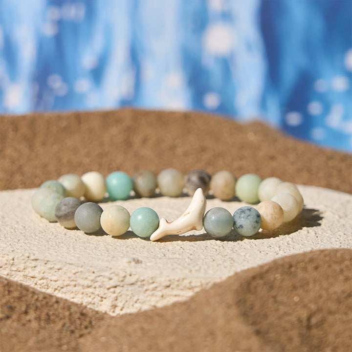 Bracelet Courage en Buddha Stones , Dauphin, Agate Craquelée, Tourmaline - Amazonite (tour de poignet : 15-18 cm) - image 14