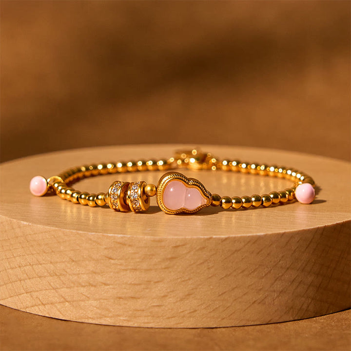 Bracelet de richesse en forme de gourde avec perles en cuivre et laiton plaqué or 24 carats et Buddha Stones - Cuivre Laiton Plaqué Or 24 carats (Tour de poignet : 20-25 cm) - image 0