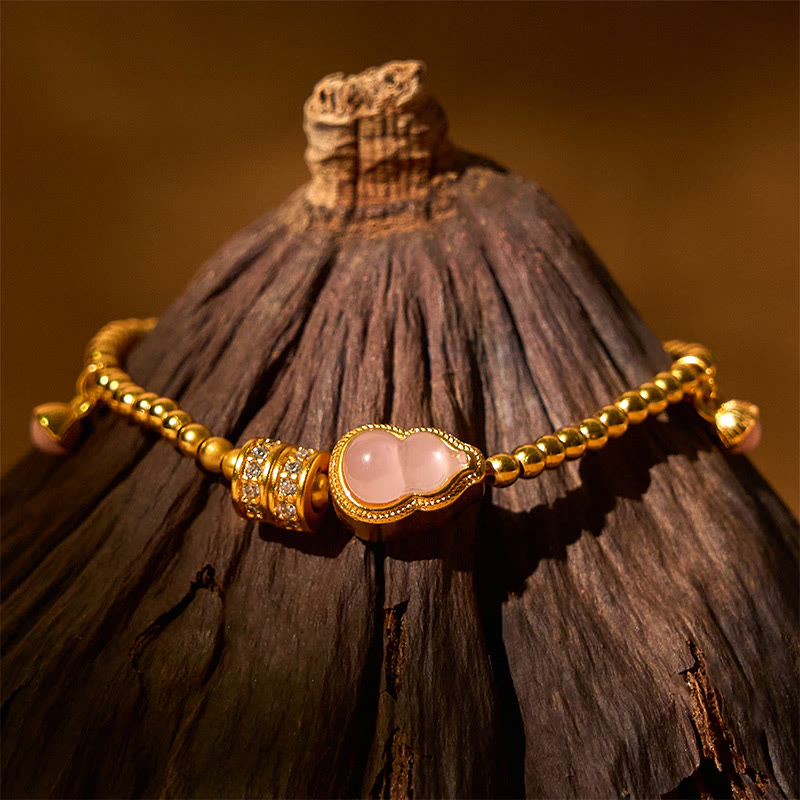 Bracelet de richesse en forme de gourde avec perles en cuivre et laiton plaqué or 24 carats et Buddha Stones - image 1