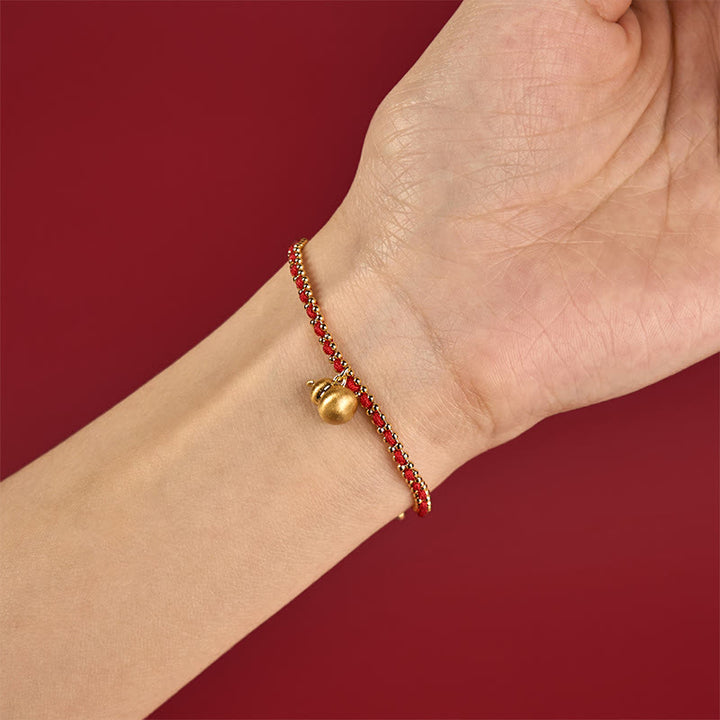 Bracelet de force et de richesse en cuivre et laiton avec Buddha Stones et cordon rouge - image 2