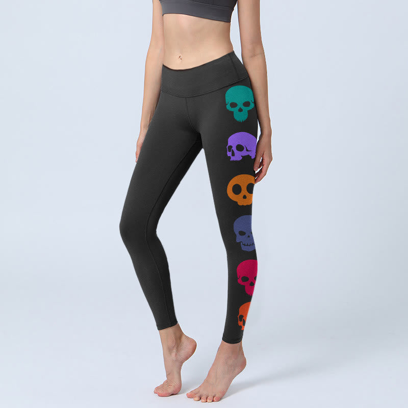 Leggings de sport imprimés têtes de mort colorées et Buddha Stones pour femmes, pantalons de yoga - Noir - US18，UK/AU22，EU50 (4XL) - image 0