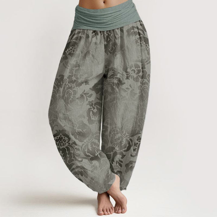 Pantalon Buddha Stones décontracté en pur coton avec motif de fleurs et de feuilles pour femme, taille élastique - Vert foncé - US22，UK/AU26，EU54 (6XL) - image 8