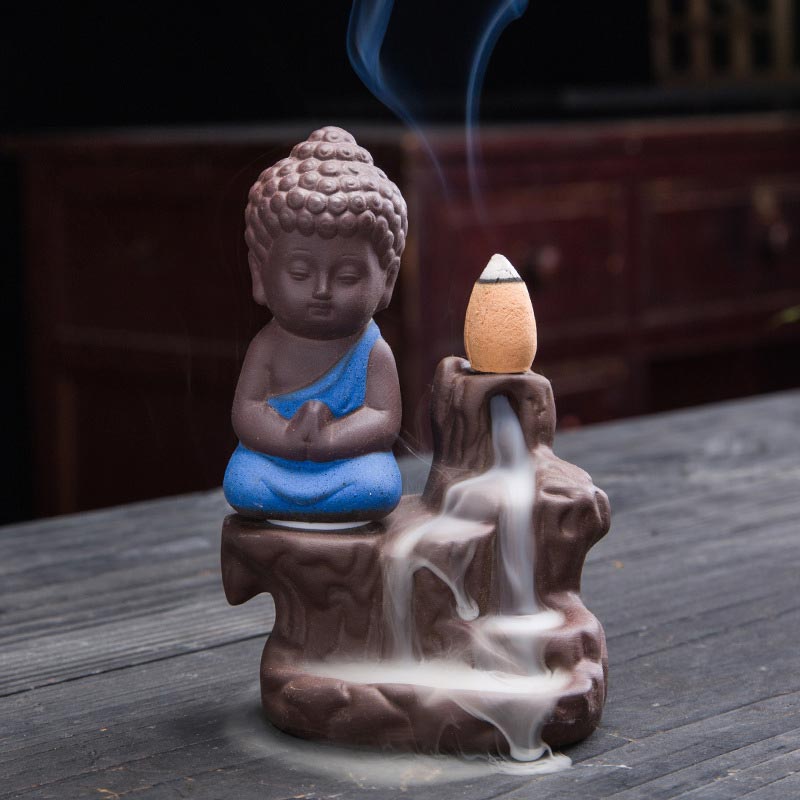 Fontaine à fumée à refoulement en Buddha Stones Brûleur d'encens en céramique Décoration de bénédiction