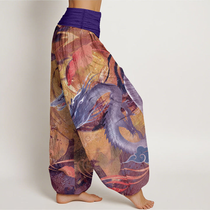 Pantalon sarouel à taille élastique pour femme, motif dragon et nuages ​​de bon augure, en pur coton, Buddha Stones - image 7