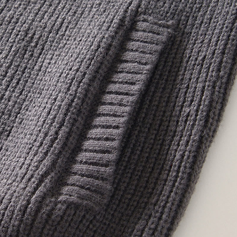 Buddha Stones Cardigan d'hiver en tricot à fermeture éclair de couleur unie pour homme, veste en coton à manches longues avec poches - image 10