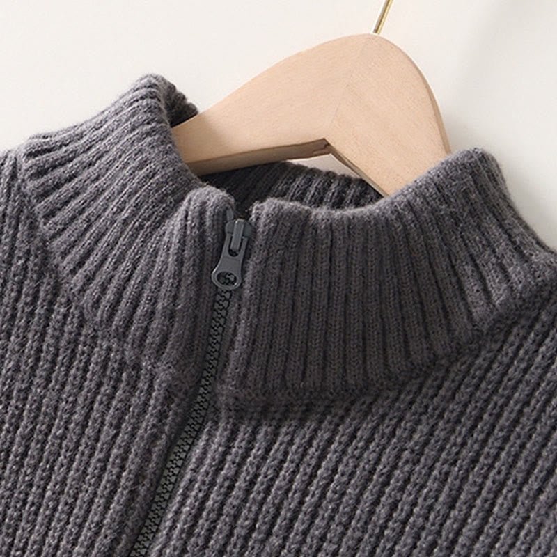 Buddha Stones Cardigan d'hiver en tricot à fermeture éclair de couleur unie pour homme, veste en coton à manches longues avec poches - image 7