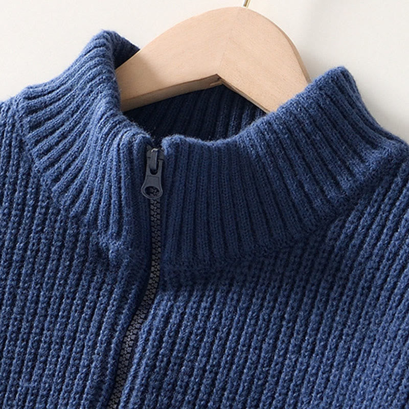 Buddha Stones Cardigan d'hiver en tricot à fermeture éclair de couleur unie pour homme, veste en coton à manches longues avec poches - image 1