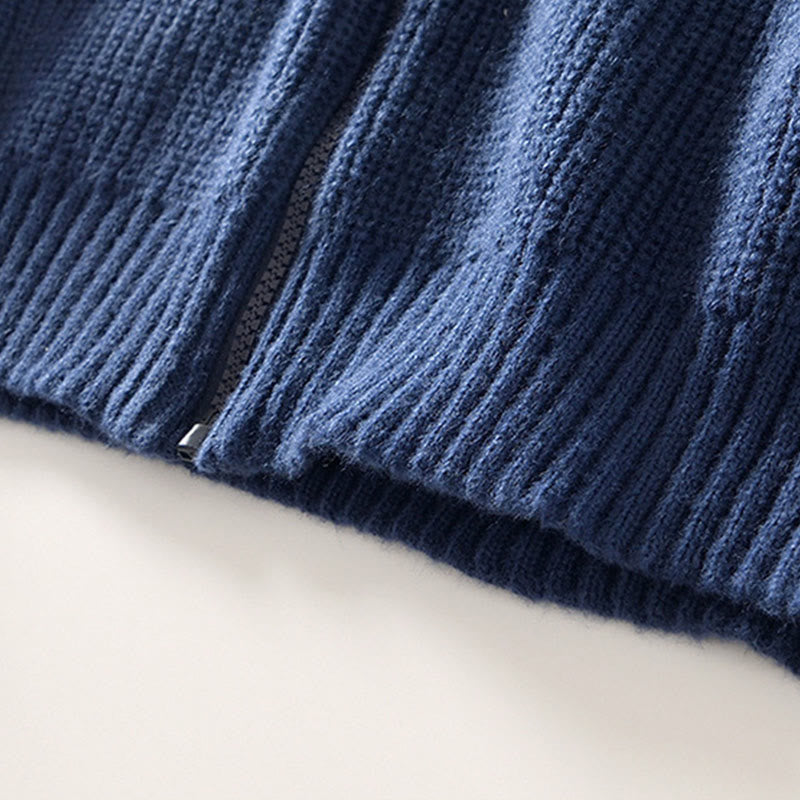 Buddha Stones Cardigan d'hiver en tricot à fermeture éclair de couleur unie pour homme, veste en coton à manches longues avec poches - image 4