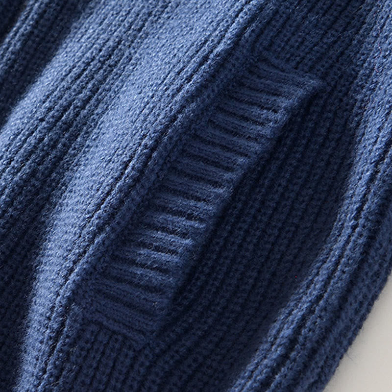 Buddha Stones Cardigan d'hiver en tricot à fermeture éclair de couleur unie pour homme, veste en coton à manches longues avec poches - image 3