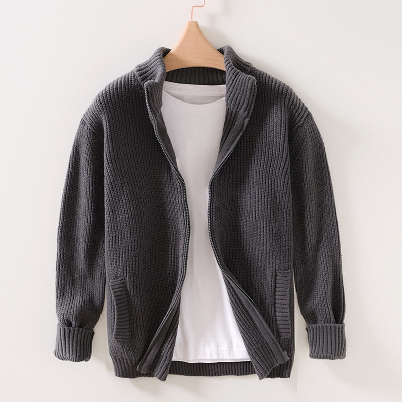 Buddha Stones Cardigan d'hiver en tricot à fermeture éclair de couleur unie pour homme, veste en coton à manches longues avec poches - Gris ardoise - US/UK/AU40，EU50 (2XL) - image 6