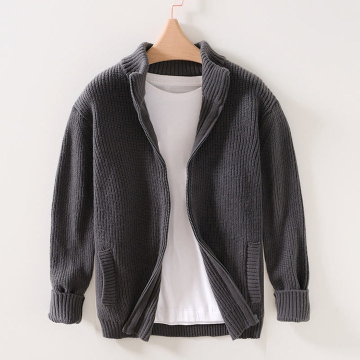 Buddha Stones Cardigan d'hiver en tricot à fermeture éclair de couleur unie pour homme, veste en coton à manches longues avec poches - Gris ardoise - US/UK/AU40，EU50 (2XL) - image 6