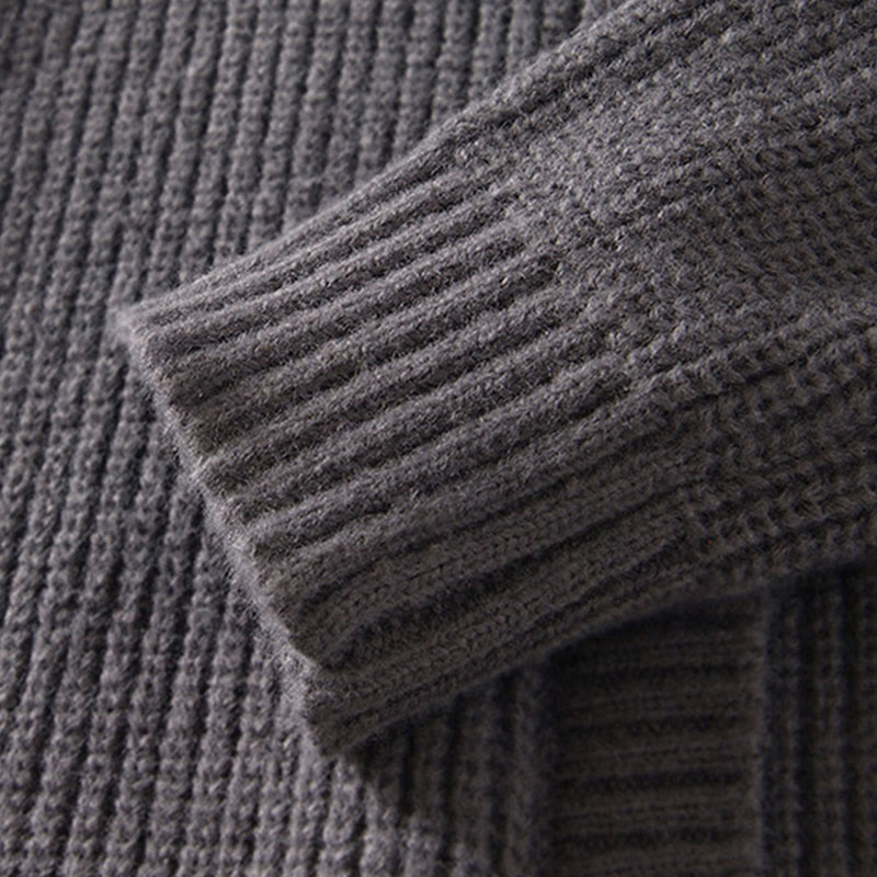 Buddha Stones Cardigan d'hiver en tricot à fermeture éclair de couleur unie pour homme, veste en coton à manches longues avec poches - image 9