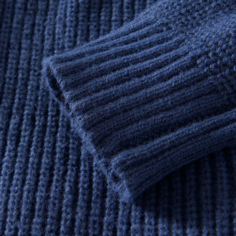 Buddha Stones Cardigan d'hiver en tricot à fermeture éclair de couleur unie pour homme, veste en coton à manches longues avec poches - image 2