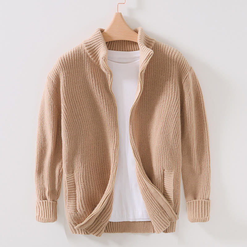 Buddha Stones Cardigan d'hiver en tricot à fermeture éclair de couleur unie pour homme, veste en coton à manches longues avec poches - BurlyWood - US/UK/AU40，EU50 (2XL) - image 12
