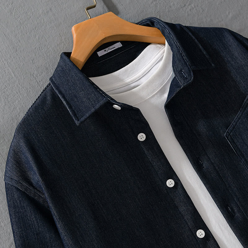 Veste à manches longues pour homme avec revers boutonné et détails de couleur pure Buddha Stones Fall - image 3