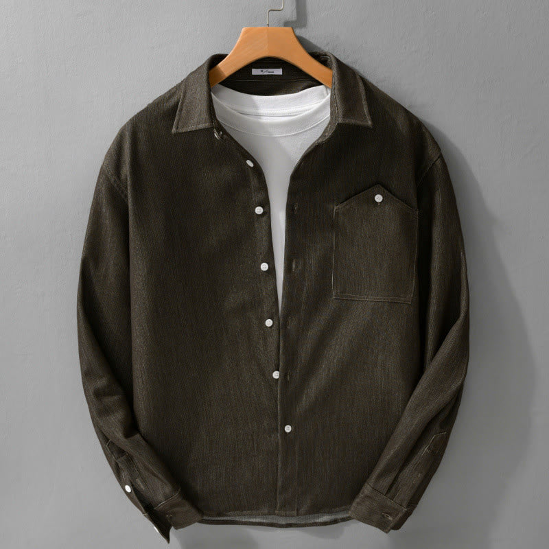 Veste à manches longues pour homme avec revers boutonné et détails de couleur pure Buddha Stones Fall - Vert olive foncé - US/UK/AU42，EU52 (3XL) - image 10
