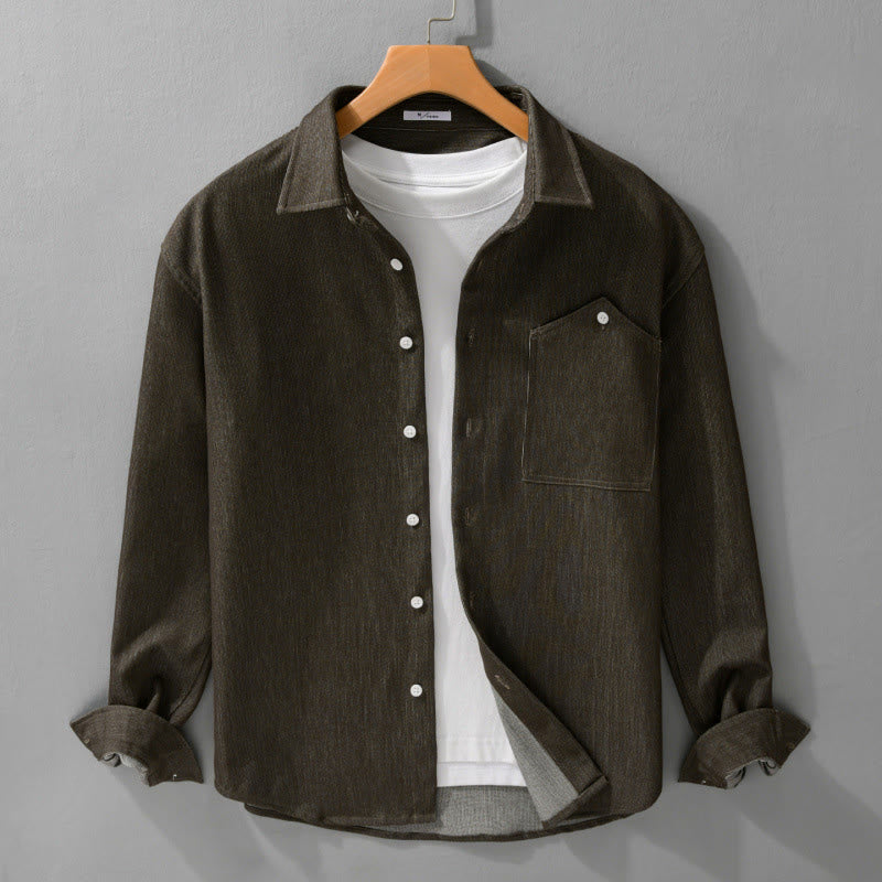 Veste à manches longues pour homme avec revers boutonné et détails de couleur pure Buddha Stones Fall - image 11