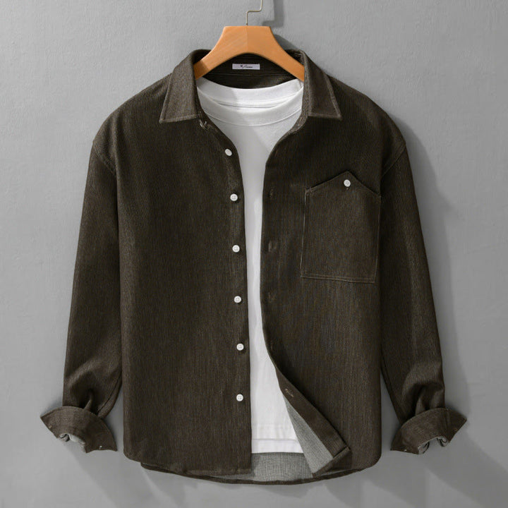 Veste à manches longues pour homme avec revers boutonné et détails de couleur pure Buddha Stones Fall - image 11