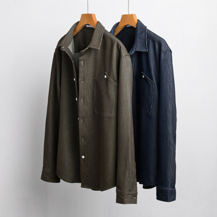 Veste à manches longues pour homme avec revers boutonné et détails de couleur pure Buddha Stones Fall - image 15