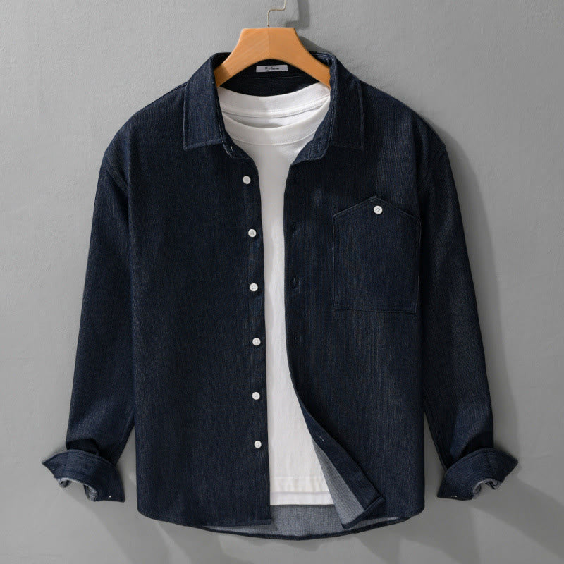 Veste à manches longues pour homme avec revers boutonné et détails de couleur pure Buddha Stones Fall - image 1