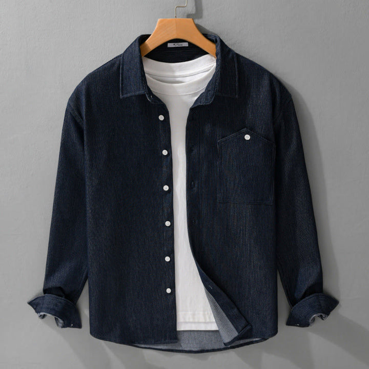 Veste à manches longues pour homme avec revers boutonné et détails de couleur pure Buddha Stones Fall - image 1
