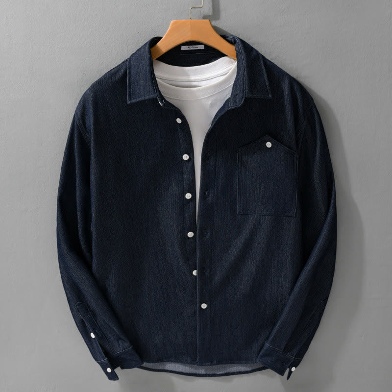Veste à manches longues pour homme avec revers boutonné et détails de couleur pure Buddha Stones Fall - Bleu nuit - US/UK/AU42，EU52 (3XL) - image 0
