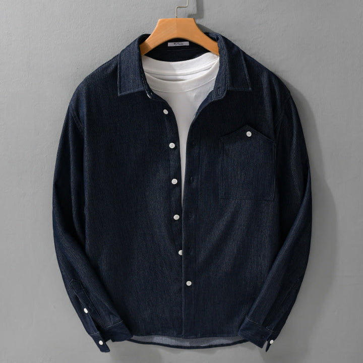 Veste à manches longues pour homme avec revers boutonné et détails de couleur pure Buddha Stones Fall - Bleu nuit - US/UK/AU42，EU52 (3XL) - image 0