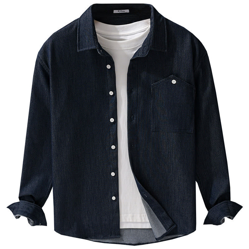 Veste à manches longues pour homme avec revers boutonné et détails de couleur pure Buddha Stones Fall - image 9
