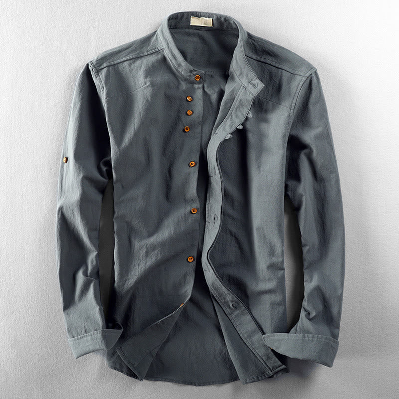 Chemise en coton et lin à manches longues, coupe ajustée, col montant et col rond, motif Buddha Stones pour homme - CadetBlue - US/UK/AU48，EU58 (7XL) - image 10