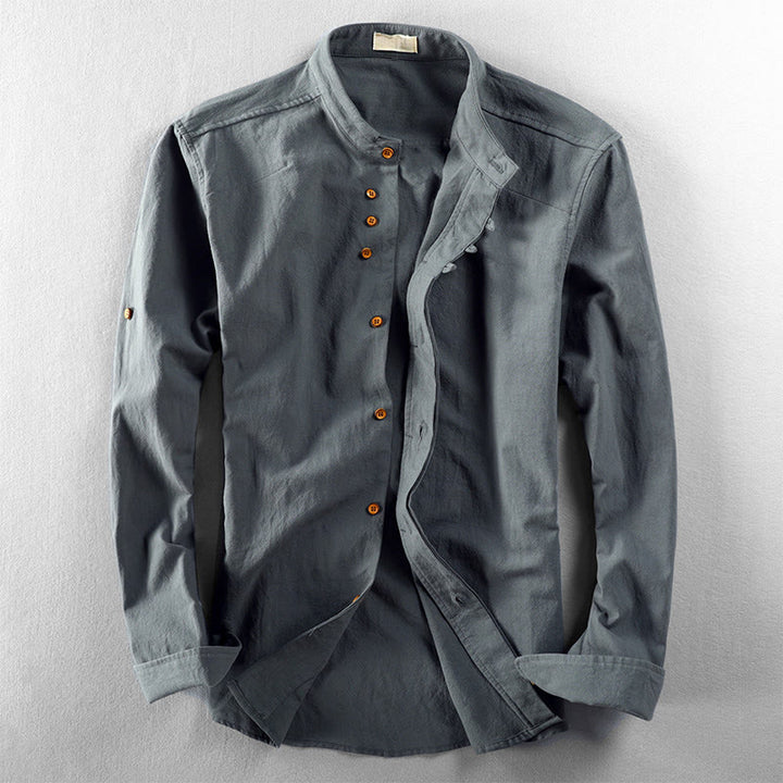 Chemise en coton et lin à manches longues, coupe ajustée, col montant et col rond, motif Buddha Stones pour homme - CadetBlue - US/UK/AU48，EU58 (7XL) - image 10