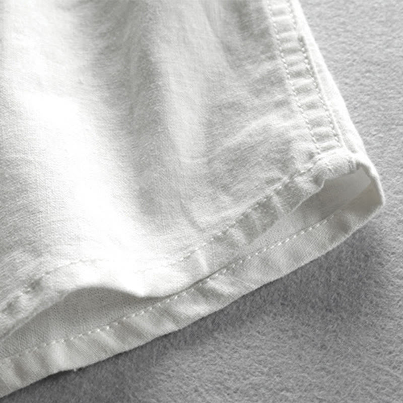 Chemise en coton et lin à manches longues, coupe ajustée, col montant et col rond, motif Buddha Stones pour homme - image 8