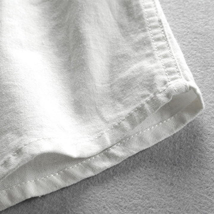 Chemise en coton et lin à manches longues, coupe ajustée, col montant et col rond, motif Buddha Stones pour homme - image 8