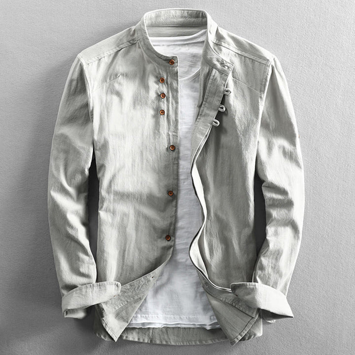 Chemise en coton et lin à manches longues, coupe ajustée, col montant et col rond, motif Buddha Stones pour homme - WhiteSmoke - US/UK/AU48，EU58 (7XL) - image 12