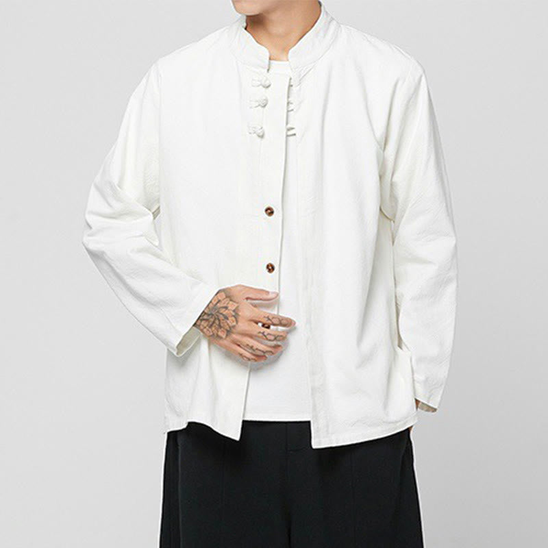 Chemise de costume Tang chinoise à manches longues en coton pour homme, avec boutons en forme de grenouille et fente latérale, motif Buddha Stones - image 26