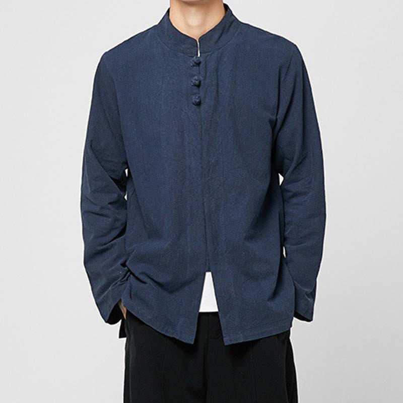 Chemise de costume Tang chinoise à manches longues en coton pour homme, avec boutons en forme de grenouille et fente latérale, motif Buddha Stones - image 16