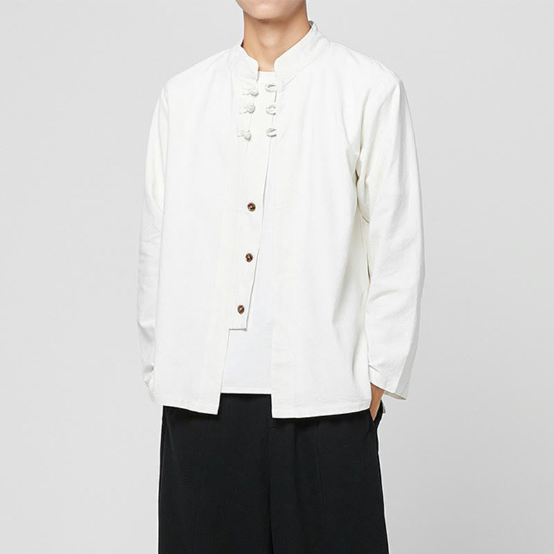 Chemise de costume Tang chinoise à manches longues en coton pour homme, avec boutons en forme de grenouille et fente latérale, motif Buddha Stones - image 21