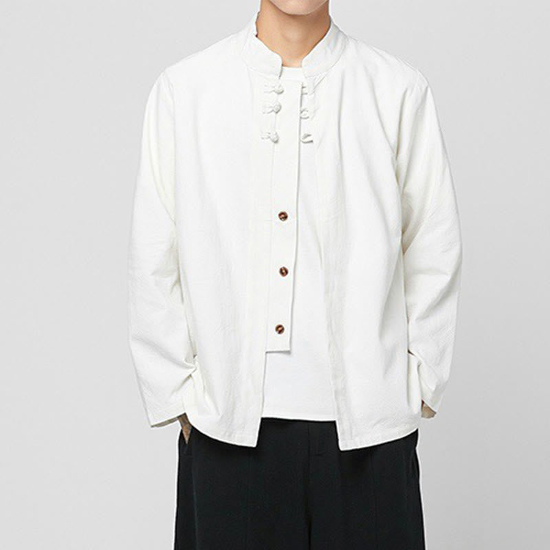Chemise de costume Tang chinoise à manches longues en coton pour homme, avec boutons en forme de grenouille et fente latérale, motif Buddha Stones - image 24