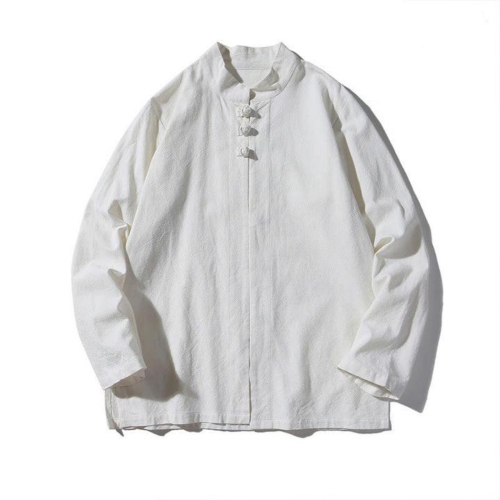 Chemise de costume Tang chinoise à manches longues en coton pour homme, avec boutons en forme de grenouille et fente latérale, motif Buddha Stones - image 28