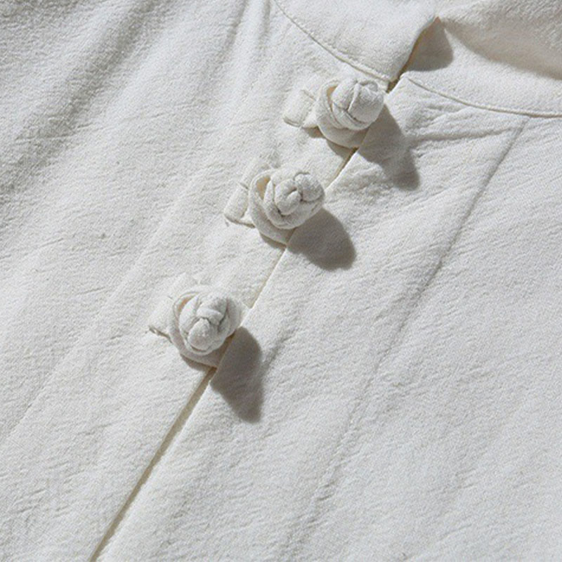 Chemise de costume Tang chinoise à manches longues en coton pour homme, avec boutons en forme de grenouille et fente latérale, motif Buddha Stones - image 30