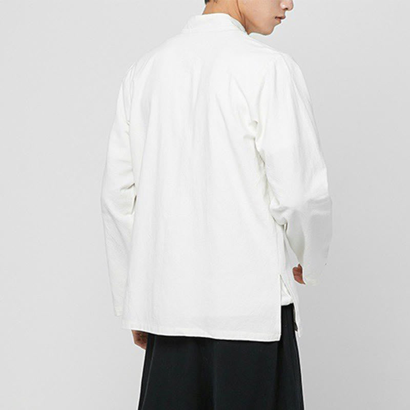 Chemise de costume Tang chinoise à manches longues en coton pour homme, avec boutons en forme de grenouille et fente latérale, motif Buddha Stones - image 27