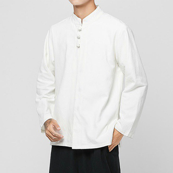 Chemise de costume Tang chinoise à manches longues en coton pour homme, avec boutons en forme de grenouille et fente latérale, motif Buddha Stones - image 22